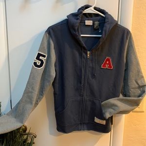 Letterman zip front hoodie XL - navy and heather dark gray